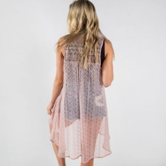 Long, lacy vest PINK One Size Festivals Beach - Picture 2 of 3
